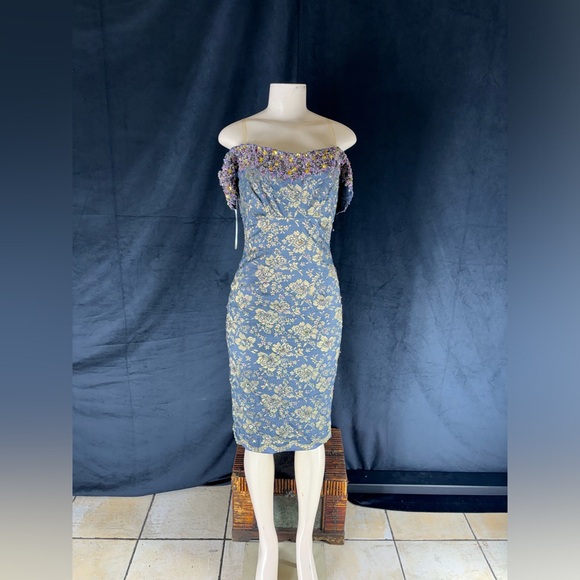 Chic Strapless Blue Floral Dress - Picture 1 of 5